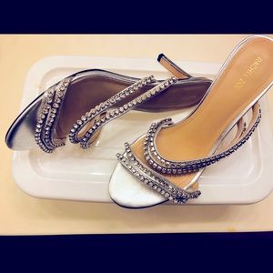 Rachel Zoe Blush Nude Waylon Strappy Mules with Embellishments Formal Shoes